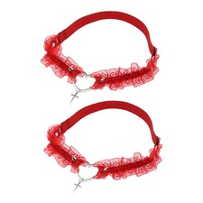 Red Lace Heart Leg Garter with Cross Adjustable Rivet Thigh Garters Belt for ...