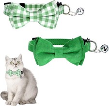 2 PCS Green Cat Collar with Bell, Breakaway Bowtie Cat Collar Safety Buckle