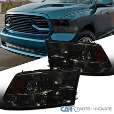 Fits 2009-2018 Dodge Ram 1500 2500 3500 Smoke Quad Headlights Lamps Left+Right