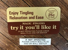 Original vintage 1960’s Magic fingers coin operated motel bed massager decals