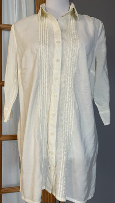 Coldwater Creek Button Shirt Womens PL Tunic Ivory Pleated Slits Career Classic