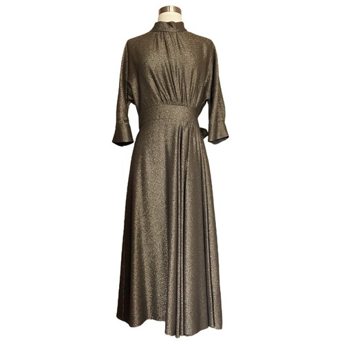 PRADA Lamé Silk Blend Dress in Gold Midi 3/4 Sleeves Runway Designer IT 44/ US 8 - Picture 15 of 24