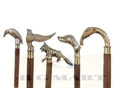 Designer Wooden Walking Stick Wooden Cane Brass Handle Stick Lot Of 5 Pcs