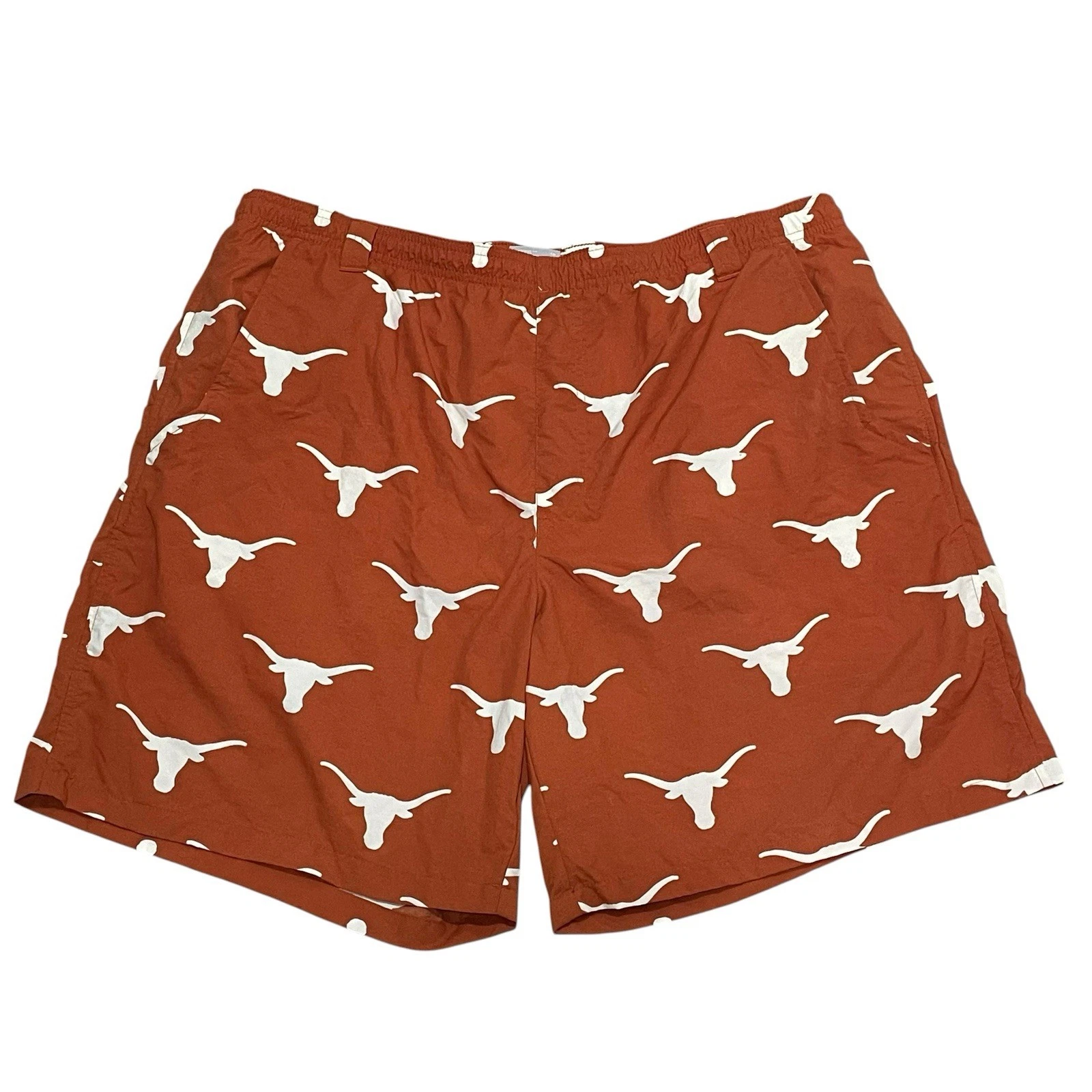 Columbia PFG Shorts Mens XL Orange Texas Longhorns AOP Fishing Swim Mesh Lined