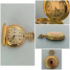 Vintage COLIBRI Quartz Pocket Watch Cold  Case Swiss Made Engraved Case
