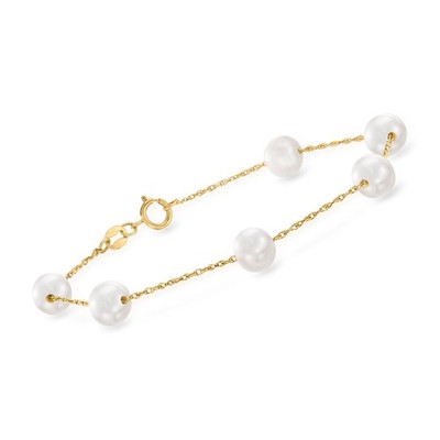 Ross-Simons Cultured Pearl Station Bracelet in 14kt Yellow