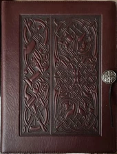 Oberon Design Leather Journal Sketchbook XLarge 9.5x12 Celtic Hounds in Wine New