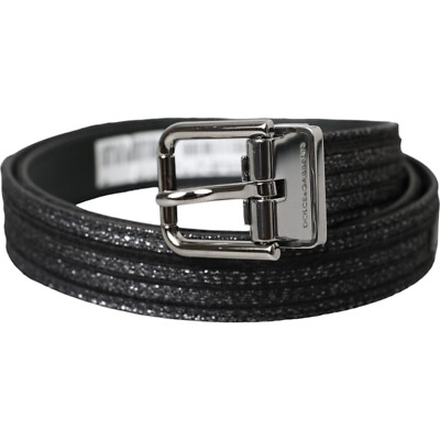 Dolce & Gabbana Black Belt with Silver Buckle 90 cm DOLCE & GABBANA Belt Black Glittered Leather Silver Buckle  main image 2