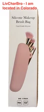 Pink 8.3” Silicone Makeup Brush Storage Travel Case Organizer Clasp Closure