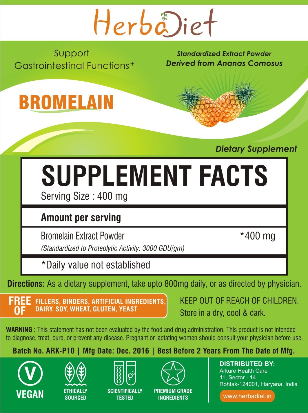 Bromelain 3000 GDU Powder Proteolytic DIGESTIVE ENZYMES Inflammation