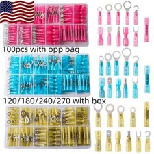 100/270x Heat Shrink Wire Connectors Electrical Ring Fork Spade Crimp Terminals
