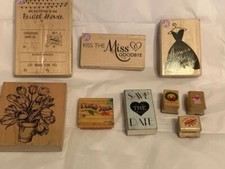 9 Stamps on Wood Block New and Used