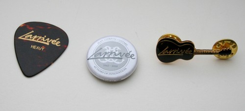 Set of 3 Jean Larrivee Guitar Music Promo Pick Button & Pick NOS 1967-2010 - Picture 2 of 2