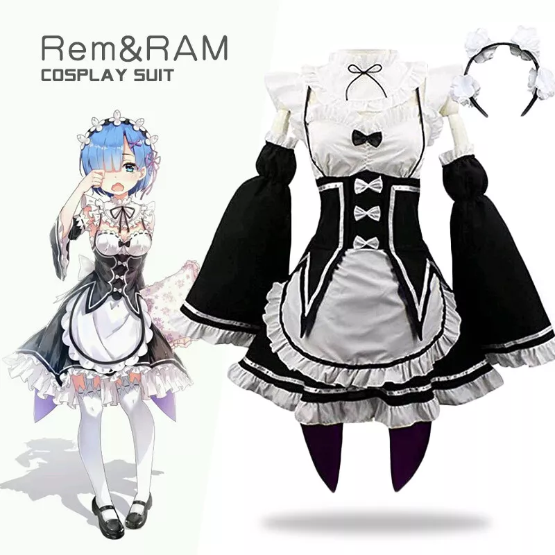 Anime Re: Zero kara Hajimeru Isekai Seikatsu Rem Ram Cosplay Costume Maid  Dress