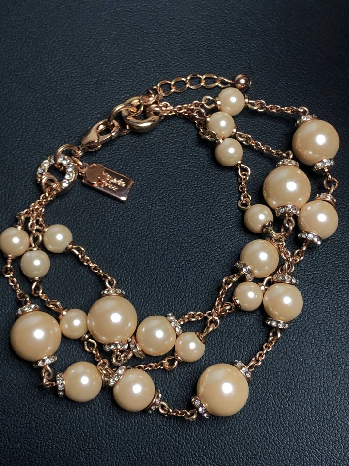 5128 Brazalete Kate Spade Imitación Perlas de Sabiduría Estrás Tono Rosa 3 Cadenas 7-8" Foto 3 de 3