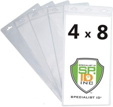 50 Extra Large 4 X 8 Clear Plastic Ticket Holder Sleeves- 3 Lanyard Holes 4x8