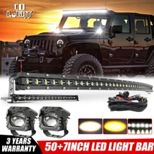 Curved 50" LED Light Bar+20''+2x 3'' Pods+Wire for 2018-2024 Jeep Wrangler JL JT