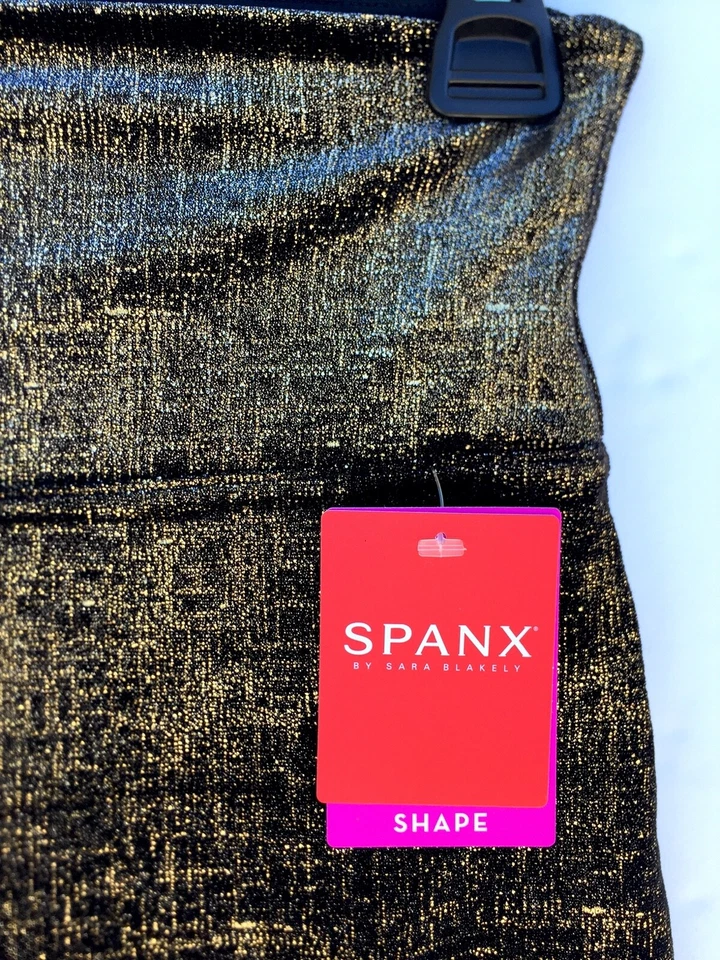 Leggings de terciopelo Spanx negros dorados metálicos brillo tiro alto elásticos 20188R Foto 2 de 4