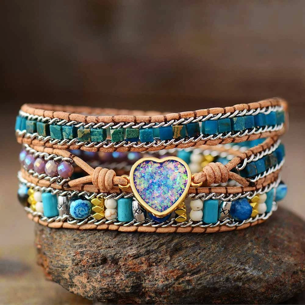 New Fashion Mixed Color Natural Stone Bracelet For Women Men Chakra Heart Wrap  Leather Chain Bracelet&Bangle Charm Jewelry