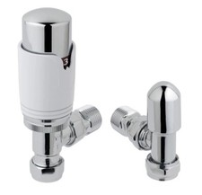 Angled Thermostatic Radiator Valves Chrome White 15mm Pack Drayton TRV4 Style TC