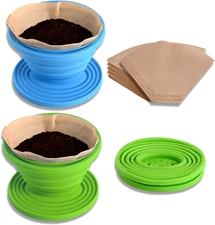 Set of 2 Collapsible Silicone Pour Over Coffee Drippers w/ 40 Paper Filters
