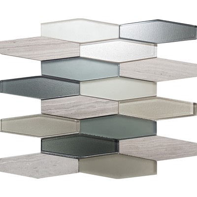 Beige Blue Green Hexagon Pattern Glass Stone Mosaic Tile Kitchen