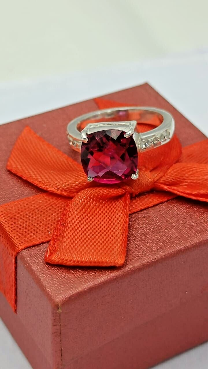 6 Carat Cushion Cut Red Ruby 925 Sterling Silver Wedding Ring for Women