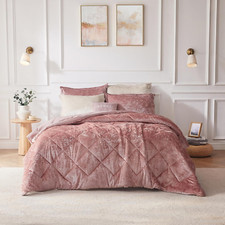 Duvet Cover Set, Velvet Duvet Set, Luxury Diamond Quilting Pink Duvet Cover, Flu
