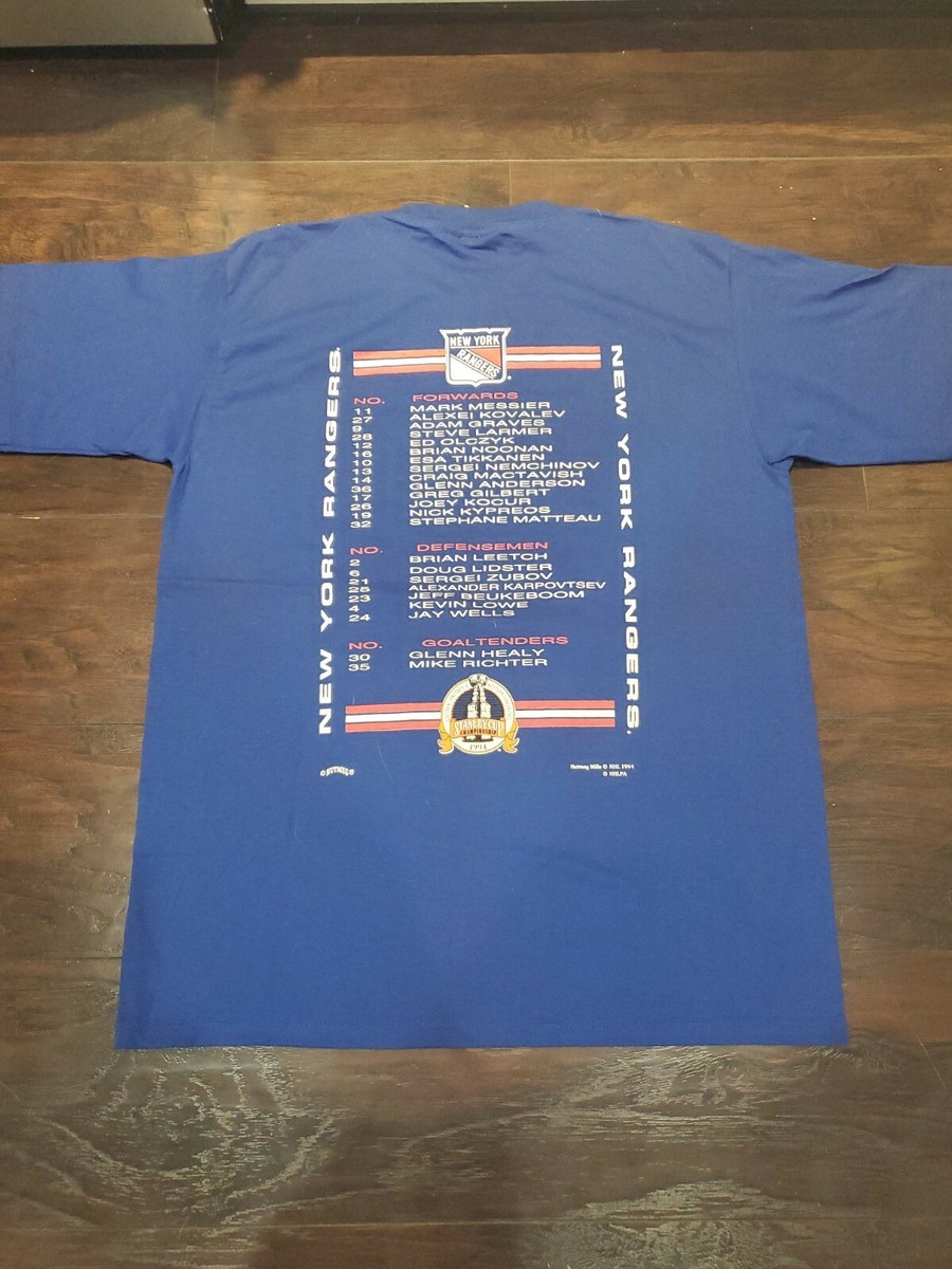 Vtg 94 New York Rangers NHL Stanley Cup Champions Roster T Shirt