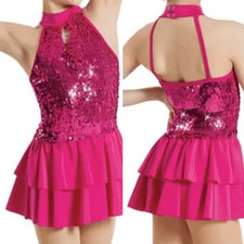 Weissman Balera Dance costume hot pink sassy fringe dress Hair 11734 MC child