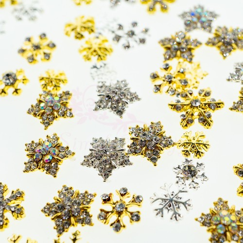 100 Mix 20 styles Silver Gold Christmas Snowflake Nail Art Alloy Charms Manicure - 第 2/5 張圖片