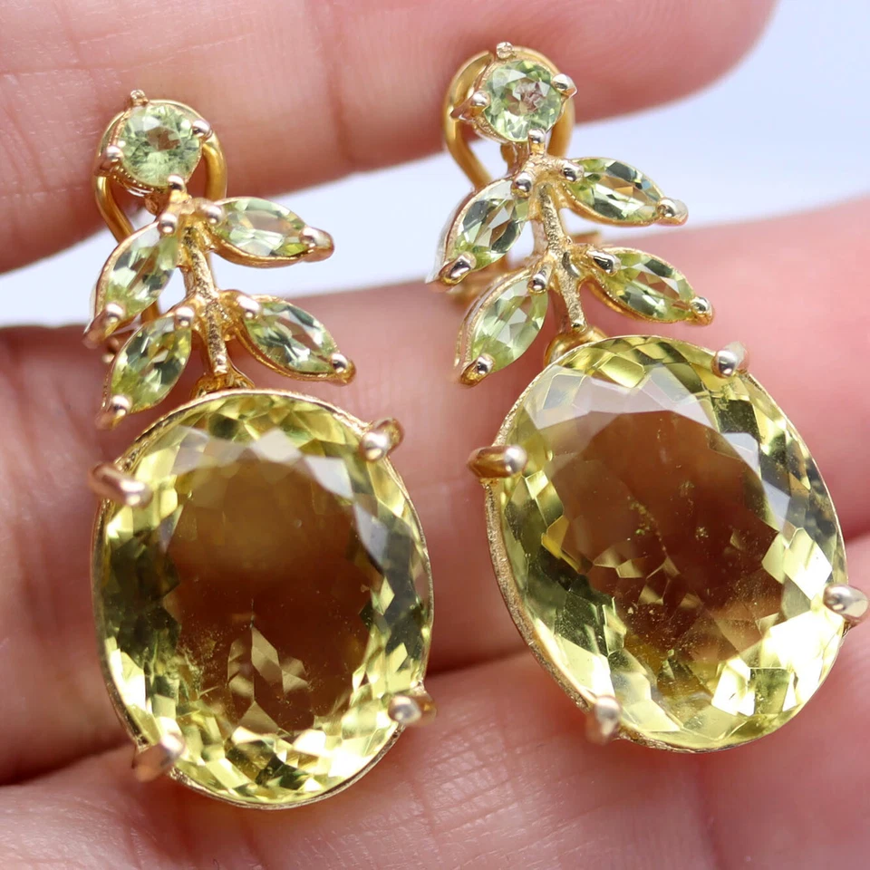 Prata 925 14 x 19 mm. Brincos Black Friday de quartzo limão e peridoto verde - Imagem 2 de 4