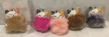 Cat Keychain Charm Pink Fur Puff Pom Pom Cat Purse Bag Animal Party Favor Lot 5
