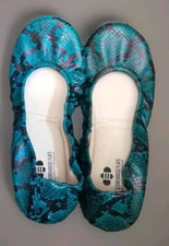 Storehouse Flats 8 Leather Animal Print Teal Green And Black