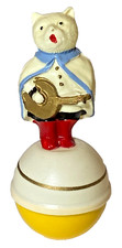 ANTIQUE GERMANY CELLULOID ROLY POLY CAT PLAYING GUITAR ON BALL 3 1/2" H