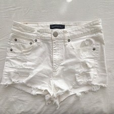 A ropostale Vintage High Rise Shorty White Cut Off Denim Shorts Distressed Sz 4