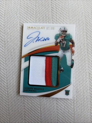 2021 Panini immaculate Jaylen Waddle RPA 3 Color Patch On Card Auto /99 Dolphins