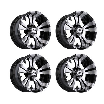 Set of 4 GTW 14 inch Vampire Machined/Black Golf Cart Wheel | 4x101.6mm | 3:4