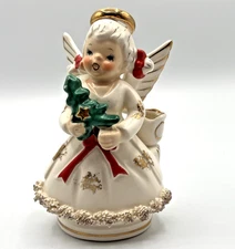 1950s Christmas Angel Candle Holder Spaghetti Trim- Tree- Halo Beautiful Kitschy