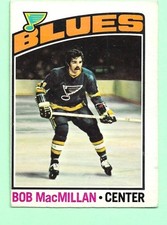 (1) BOB MACMILLAN  1976-77 O-PEE-CHEE # 38 BLUES ROOKIE MISCUT CARD (M8893). rookie card picture