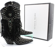 AZALEA WANG WOMENS COWBOY BOOTS STUDDED FRINGE UK 3.5 EU 36 BLACK RRP £129 AD