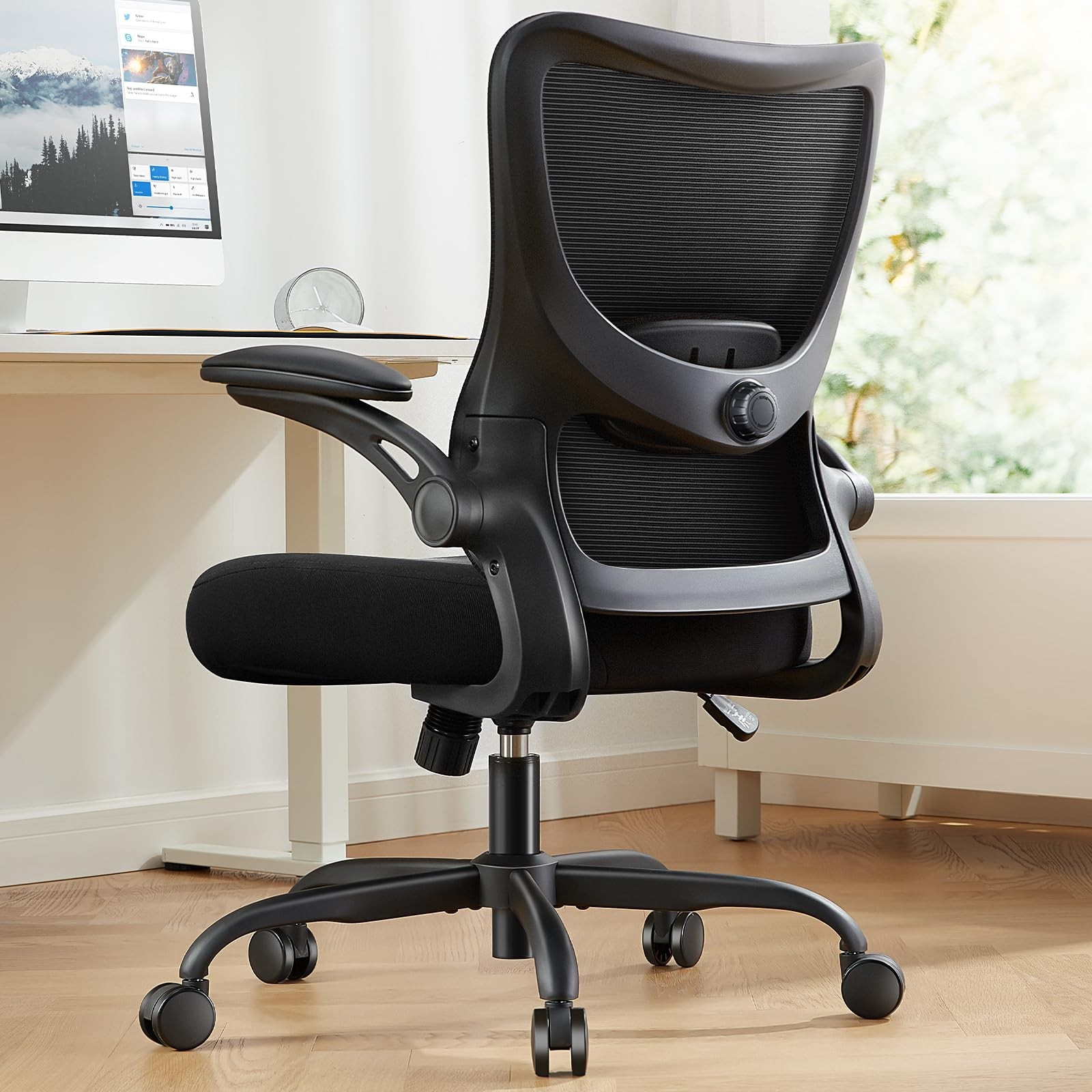 Office Chair Ergonomic Desk Chair with 3 Ways PU Armrests and Adjustable Lumb...