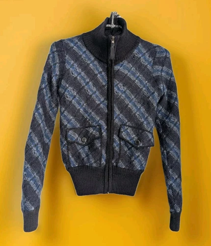 ROSSO Valentino Zip Mohair Navy Maglione Maglione Felpa Giacca Top Invecchiato S