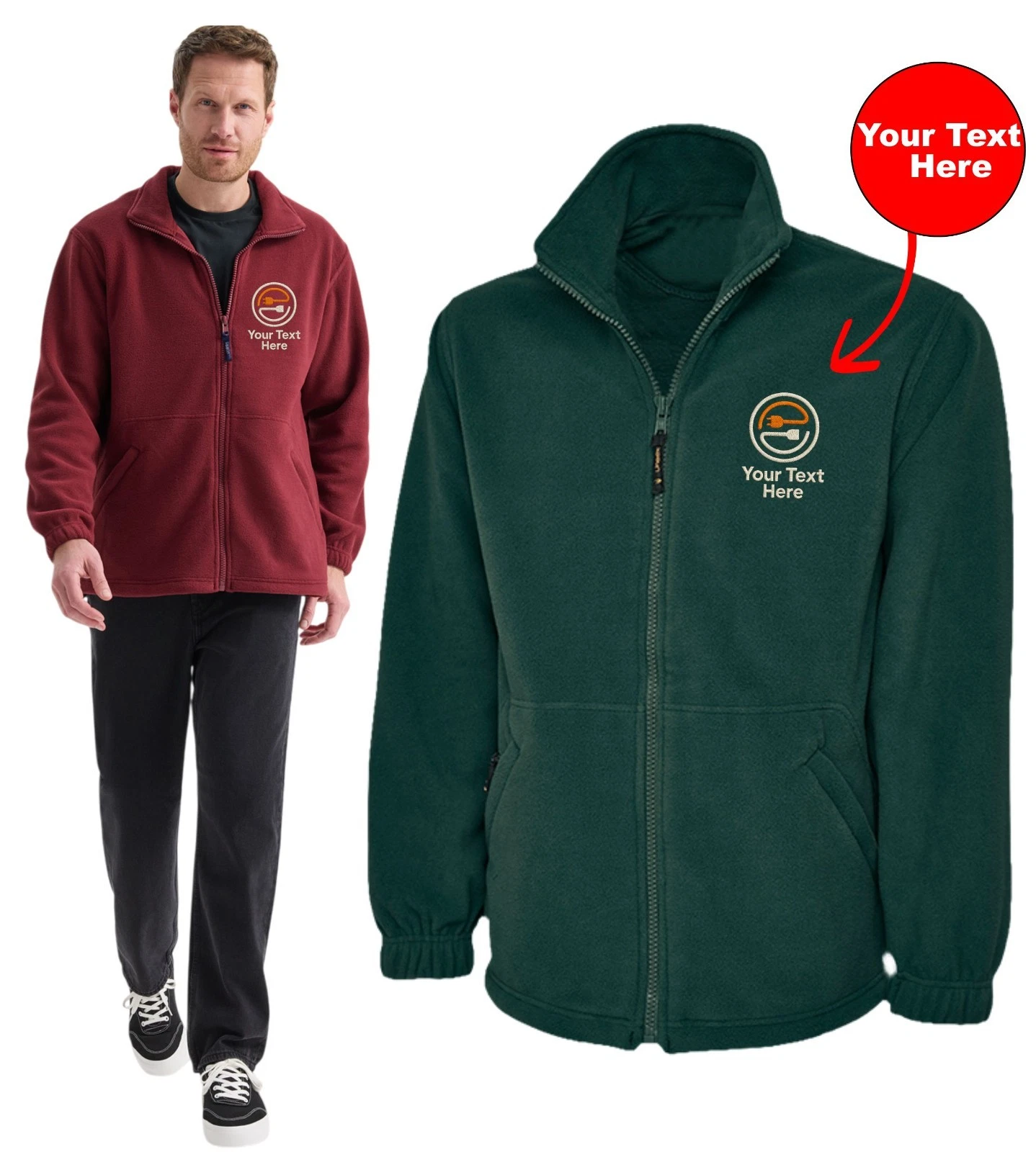 Personalised Embroidered Full Zip Unisex Fleece Jacket with Electrician Logo