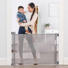 Regalo Mesh Fabric Retractable Baby Safety Gate - Gray 30" Tall; Up to 50" Long