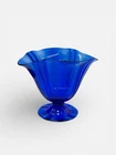Steuben Cobalt Blue Art Glass Ruffled Vase Signed Hand Blown Vintage