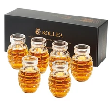 Bartender Kit Grenade Shaped Shot Glass Set of 6 Cool Cups with Heavy Base