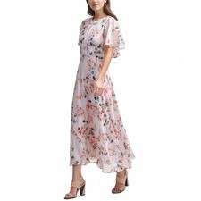 Calvin Klein Floral Maxi Dress Size 14 Sheer Sleeve Fairy Cottage Boho Pale Pink