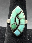 VTG Native American Navajo Sterling Silver Turquoise Chip Inlay Ring Sz 8 (J)