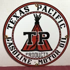 VINTAGE TEXAS PACIFIC GASOLINE MOTOR OIL PORCELAIN GAS SIGN